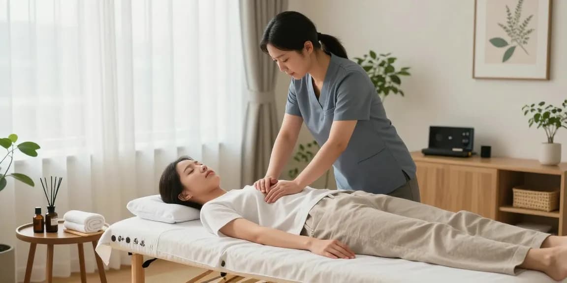 Enjoying 의왕출장마사지 in a tranquil home setting with professional masseuse.