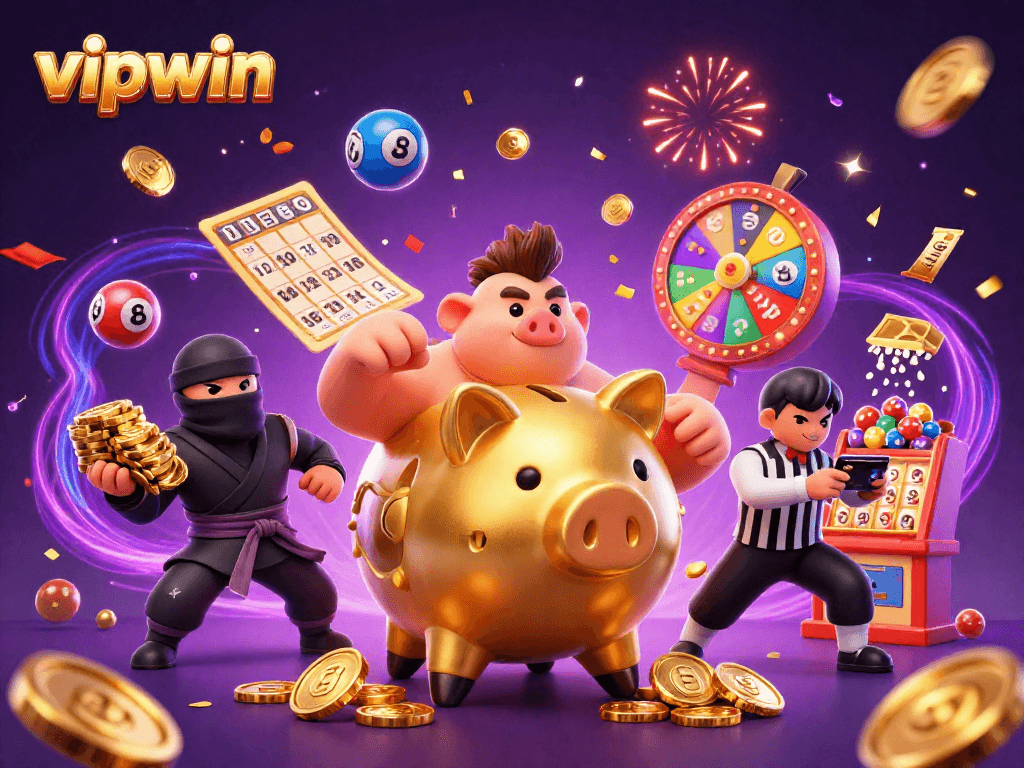 Experience exciting gameplay at vipwin with a dynamic scene filled with colorful characters and casino elements.
