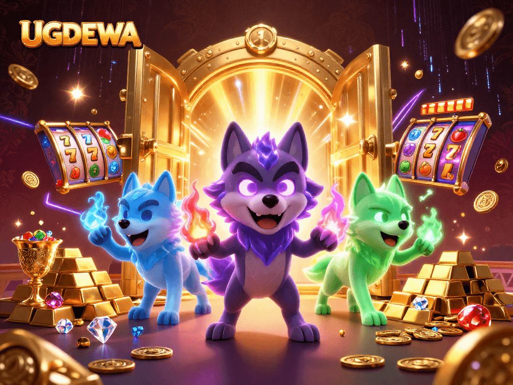 Engage with UGDEWA featuring an ultra-detailed casino scene with a wolf pack leader and treasure.