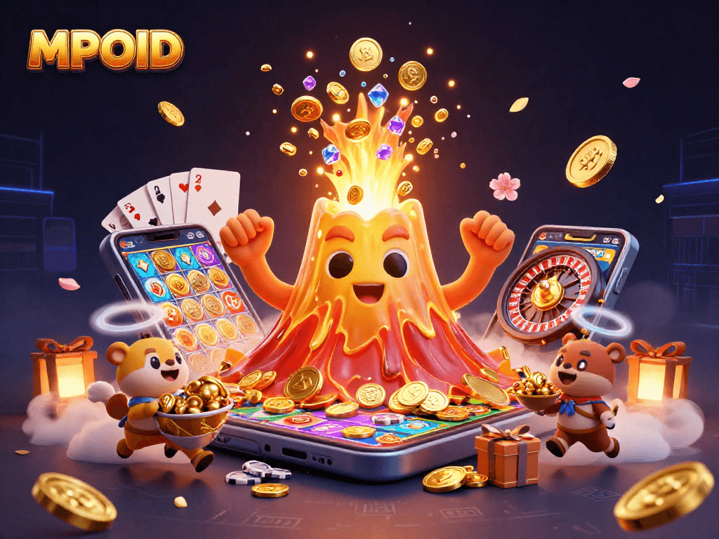 Engage with MPOID's vibrant casino experience featuring a triumphant volcano and treasures.