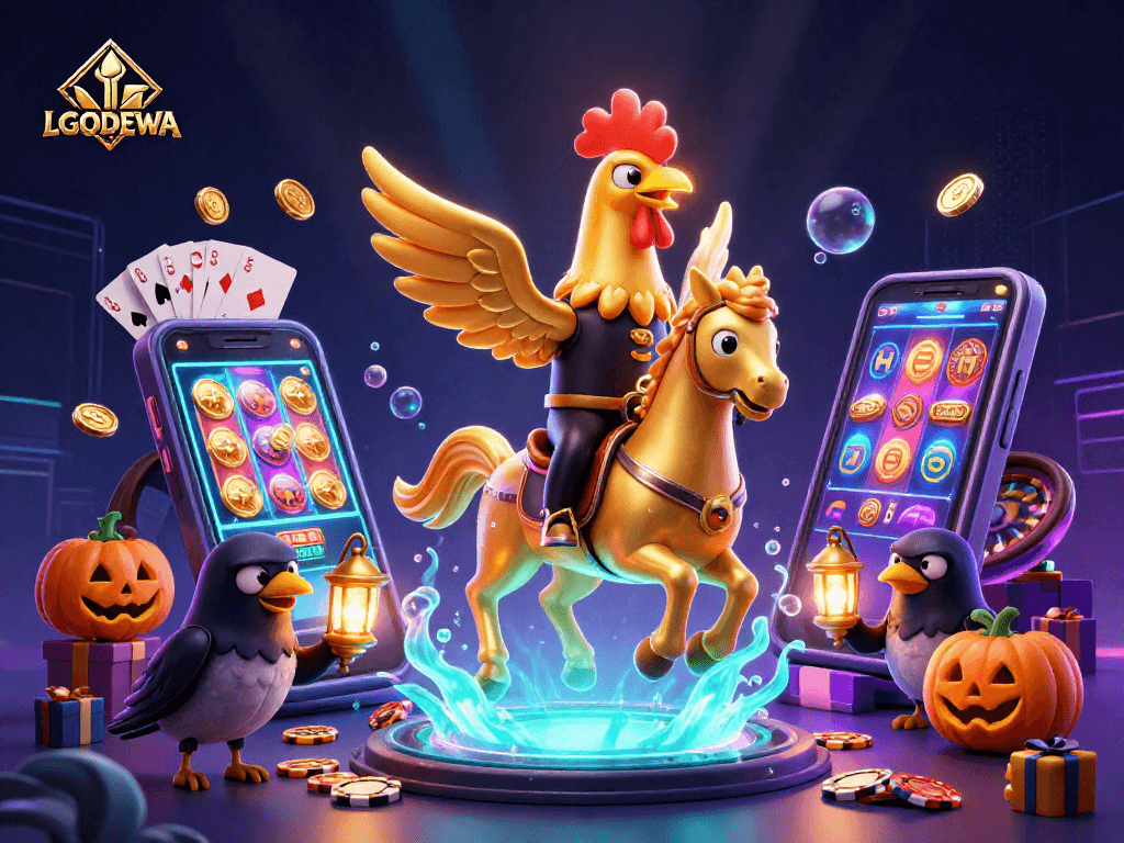 Experience thrilling slots with LGODEWA's golden rooster and dynamic casino action.