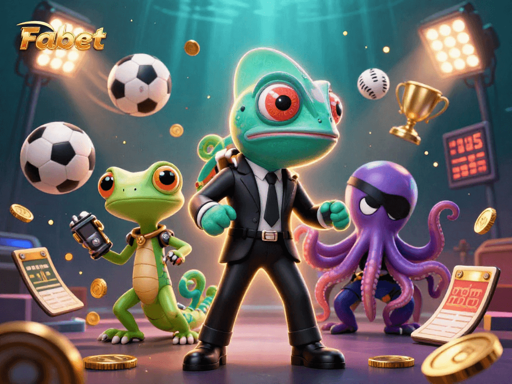 Bet and win at Fabet with a dynamic casino scene featuring agents and trophies
