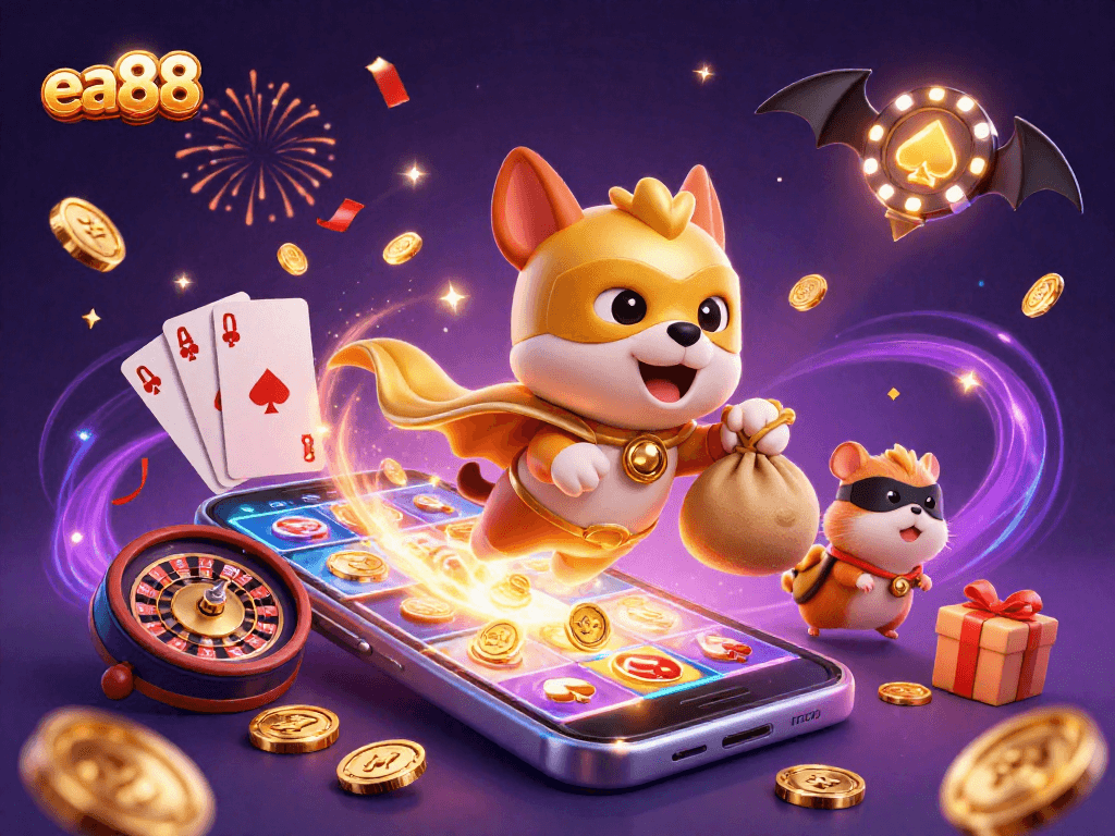 Join the action at ea88 with a superhero dog and hamster celebrating casino wins!