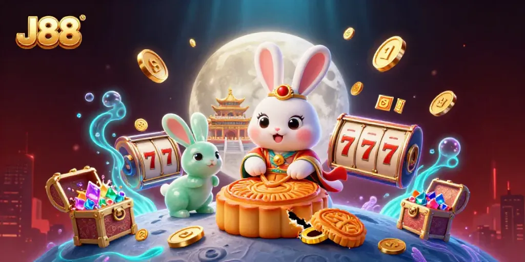 Experience exciting gameplay with J88 as a lunar rabbit reveals poker chips from mooncakes.