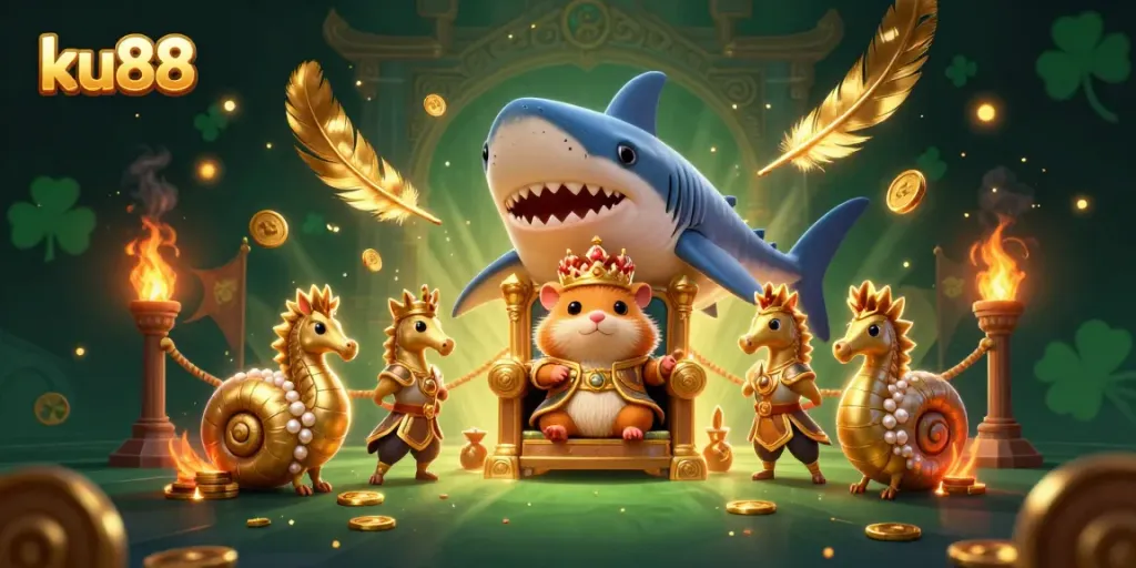 Engage your luck with ku88 at the vibrant 3D casino scene featuring an imaginative hamster king