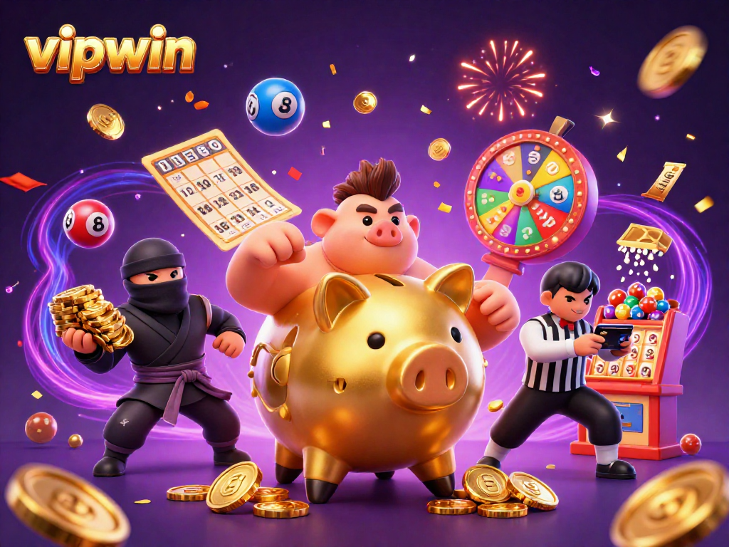 Experience exciting gameplay at vipwin with a dynamic scene filled with colorful characters and casino elements.