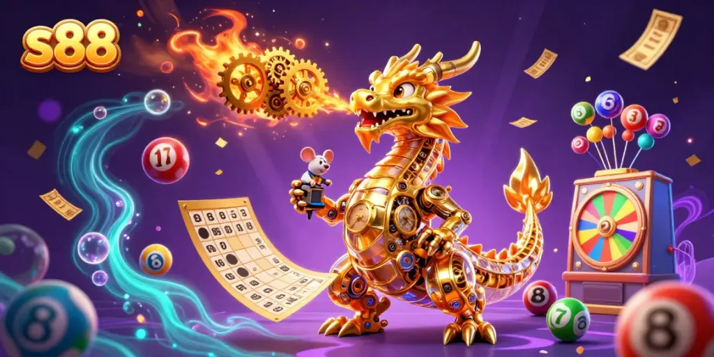 Experience thrilling gameplay with s88 through a dazzling 3D dragon and vibrant lottery elements.