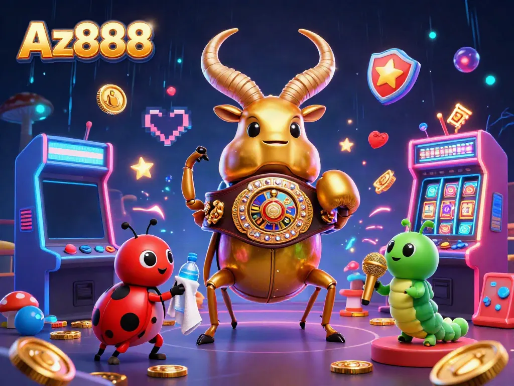 Experience Az888 with vibrant gaming action featuring a golden stag beetle in a lively casino atmosphere.