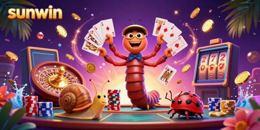 Experience the excitement of sunwin with colorful casino characters and lively game elements in a captivating 3D scene.