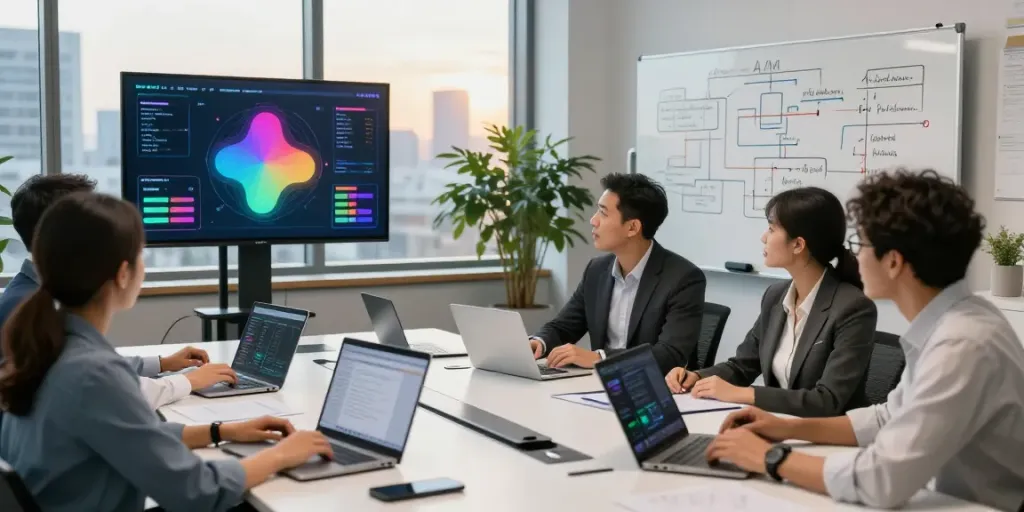 Team discussing Enterprise AI strategies in a modern office setting.