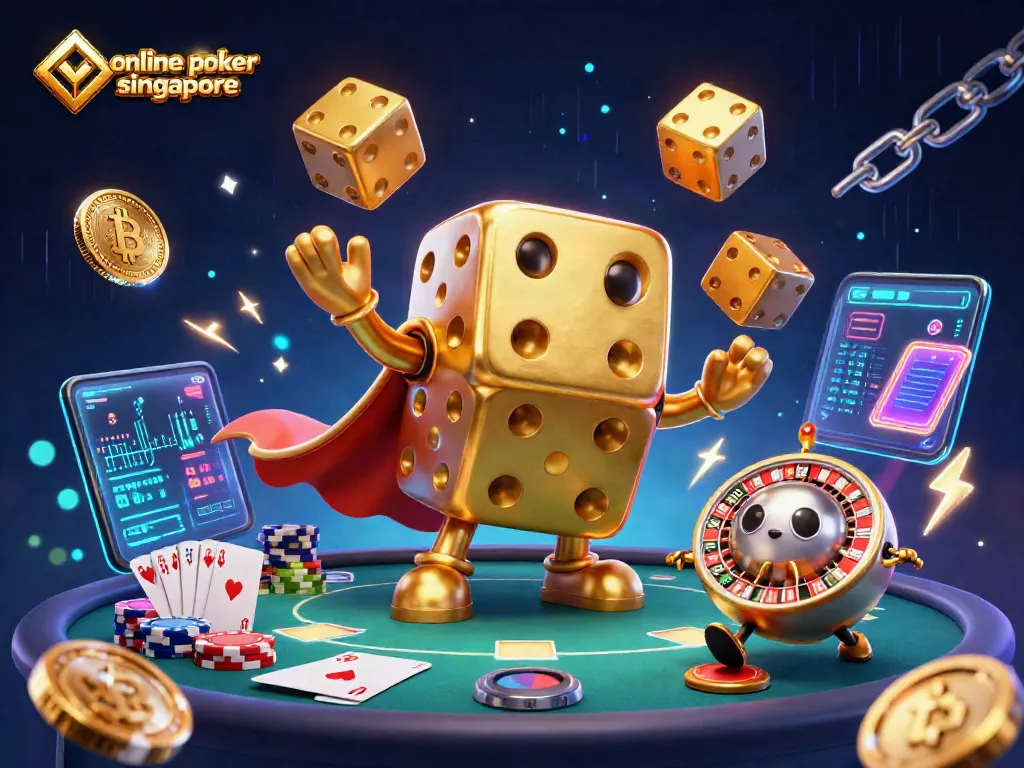 Experience the thrill of online poker Singapore with vibrant 3D characters and casino elements.