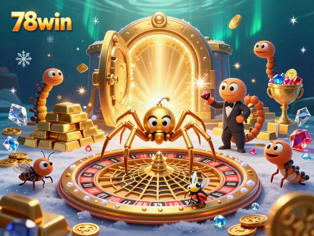 Spin the roulette wheel with 78win's engaging casino illustration filled with riches.