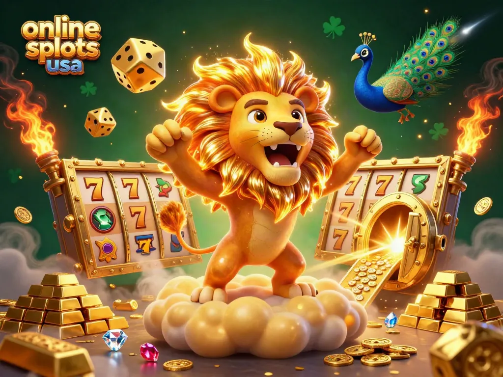 Play exciting online slots USA with vibrant characters and golden winnings in a dazzling 3D casino scene.
