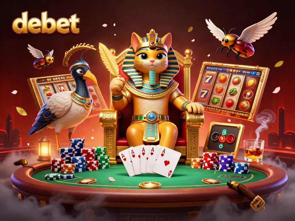 Experience thrilling debet gaming action with a vibrant display of Egyptian-themed casino elements.
