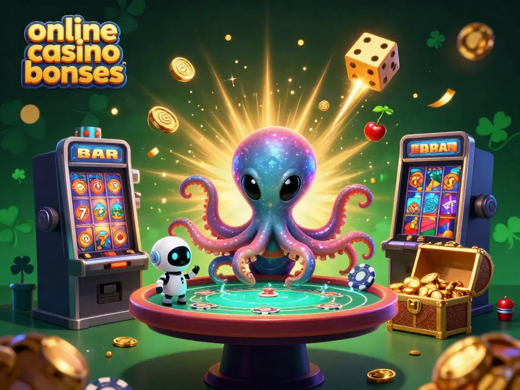 Experience the thrill of online casino bonuses with a vivid illustration featuring a holographic poker table and jubilant gaming elements.