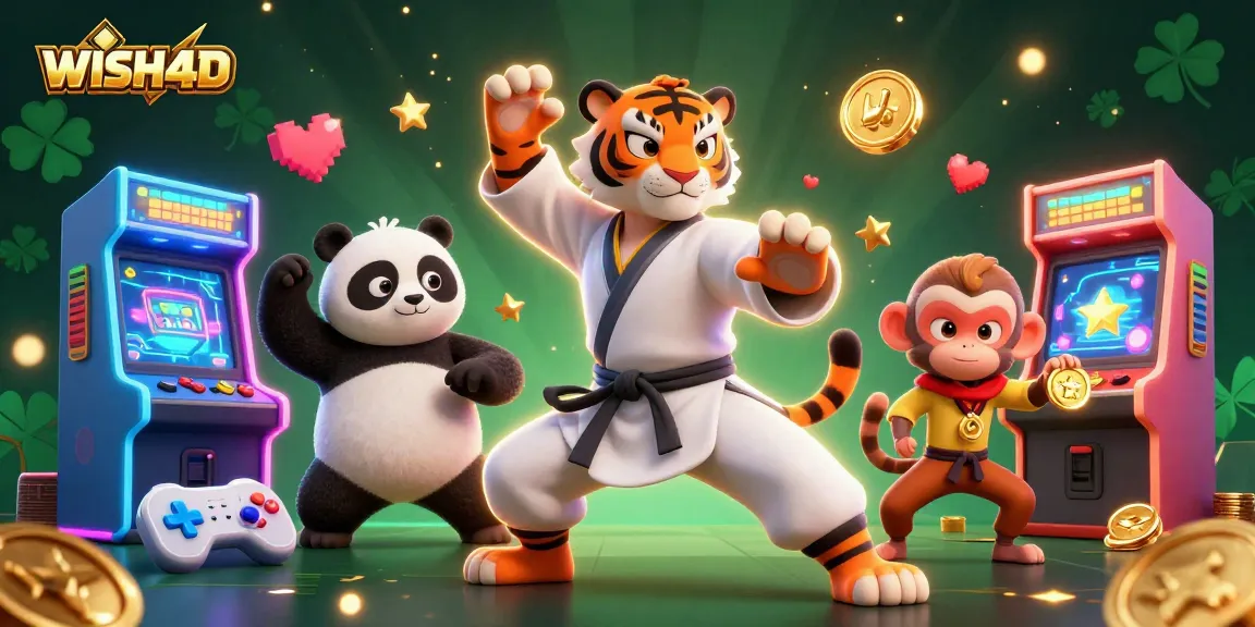 Engage with WISH4D through an energetic scene of a kung fu tiger master and friends in casino adventure.