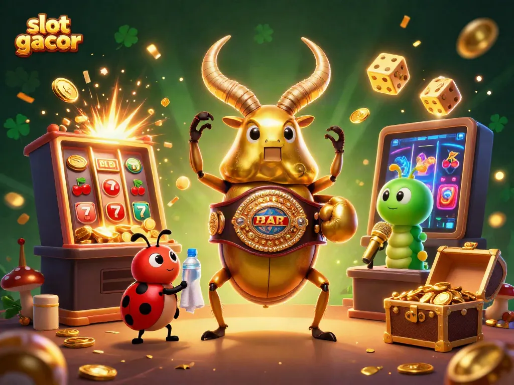 Enjoy thrilling slot gacor gameplay as the golden stag beetle battles for a jackpot win!