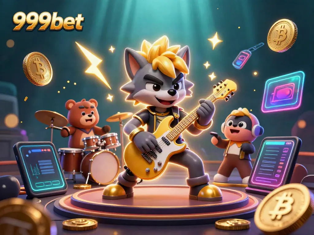 Experience the excitement at 999bet with a vibrant 3D illustration of gaming action and wins.