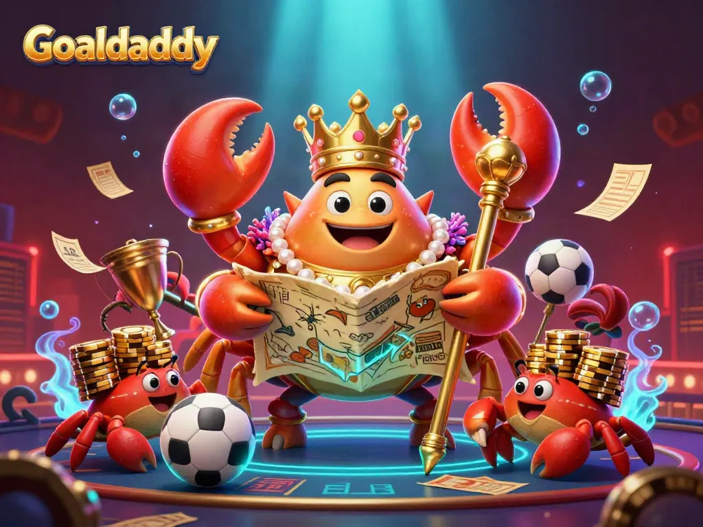 Engage with Goaldaddy's thrilling live sports betting scene featuring a crab emperor and golden treasures.