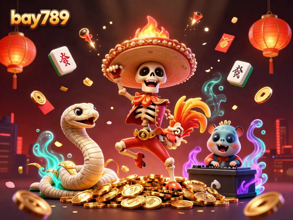 Engage with bay789's thrilling atmosphere, featuring vibrant casino-themed characters in a jackpot celebration.