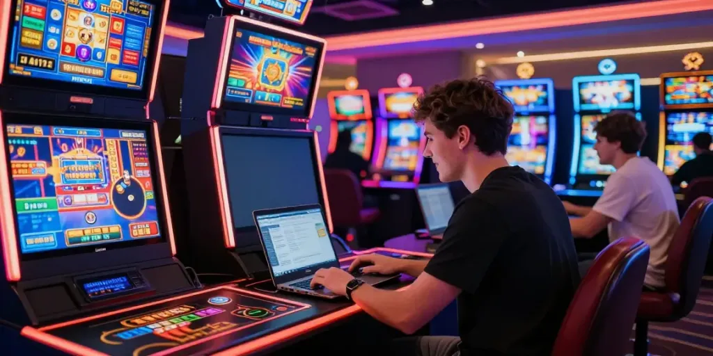 Player engaging with net88 online casino interface in a vibrant virtual environment.