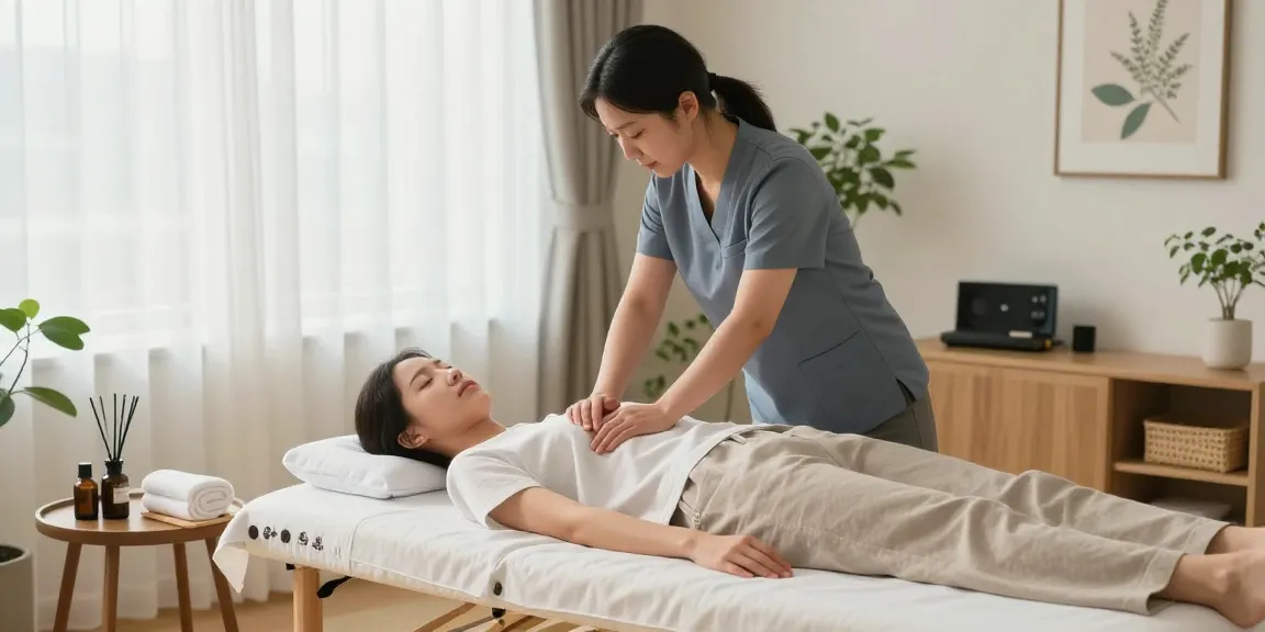 Enjoying 의왕출장마사지 in a tranquil home setting with professional masseuse.