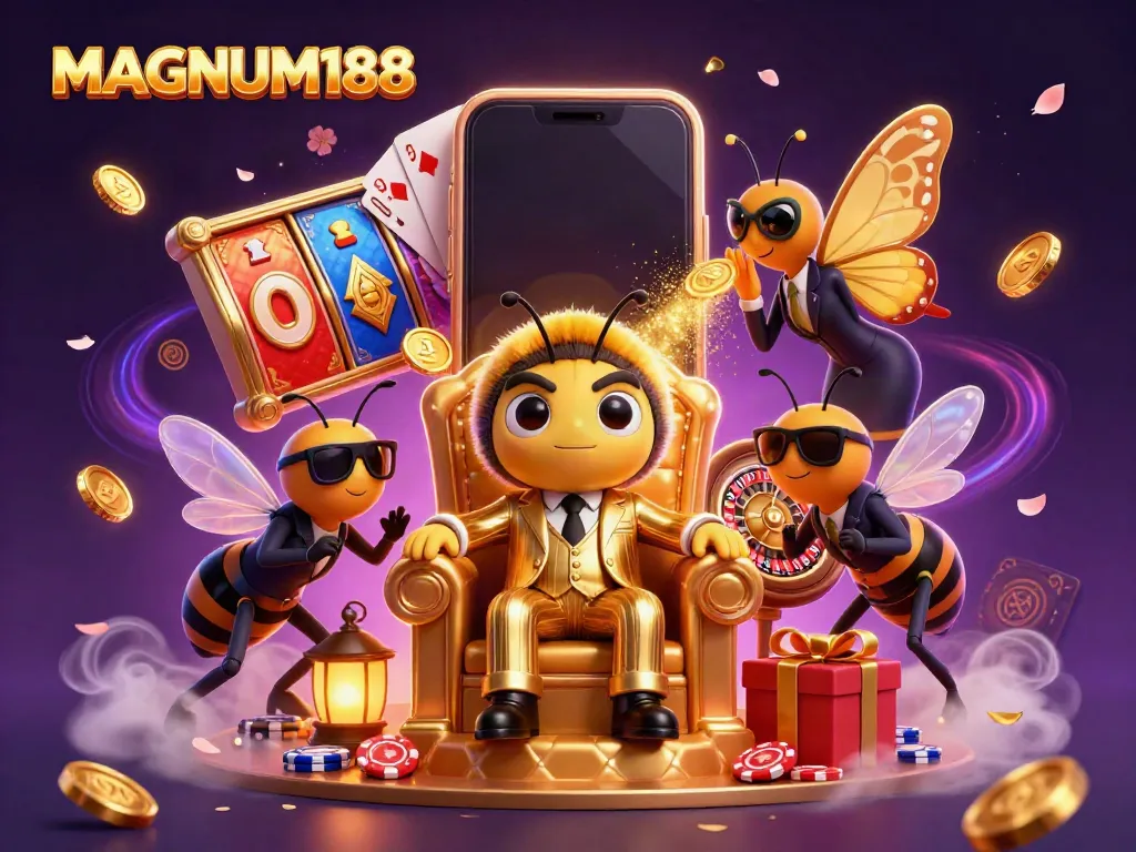 Engage with the vibrant world of MAGNUM188, featuring a buzzing mob boss in a casino themed scene.