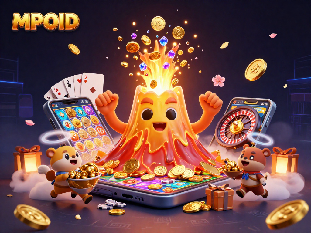 Engage with MPOID's vibrant casino experience featuring a triumphant volcano and treasures.