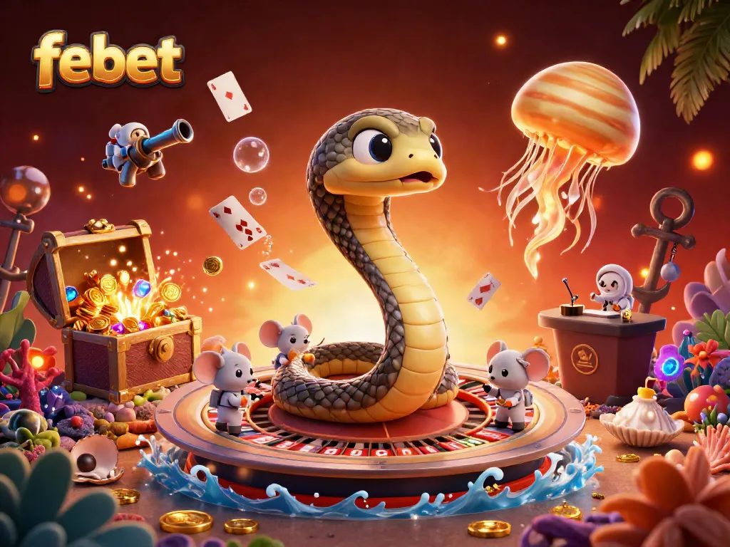 Experience thrilling gameplay with febet in a cosmic casino setup featuring vibrant characters and rich details.