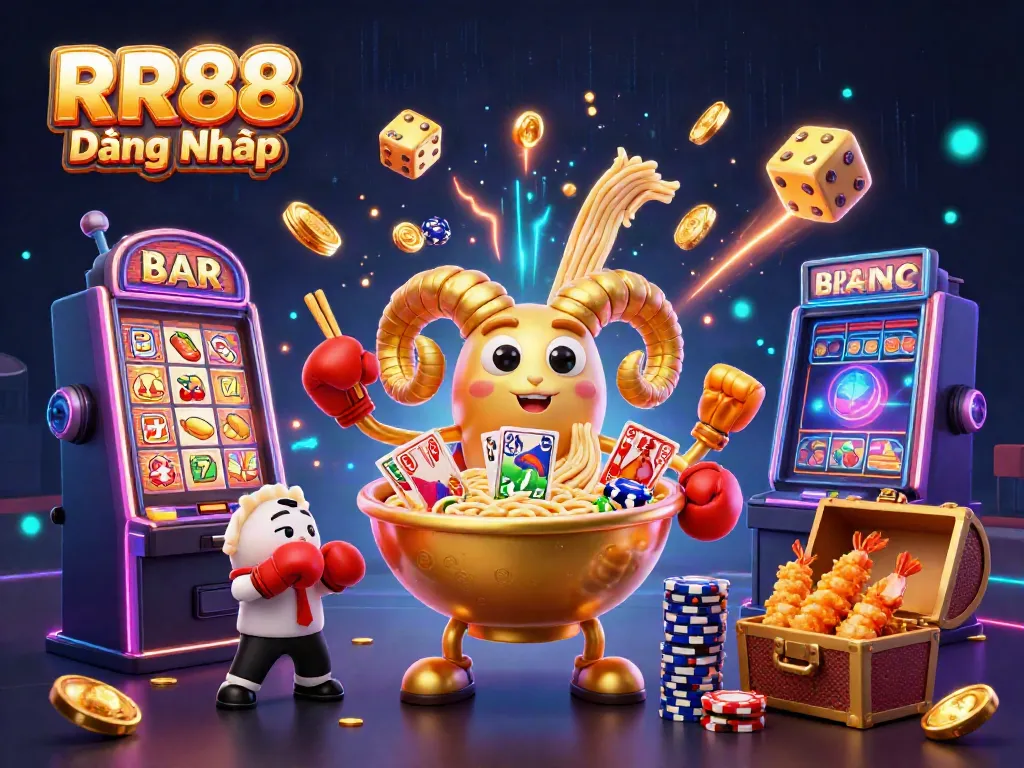 Engaging illustration featuring RR88 Đăng Nhập with colorful casino elements and characters.