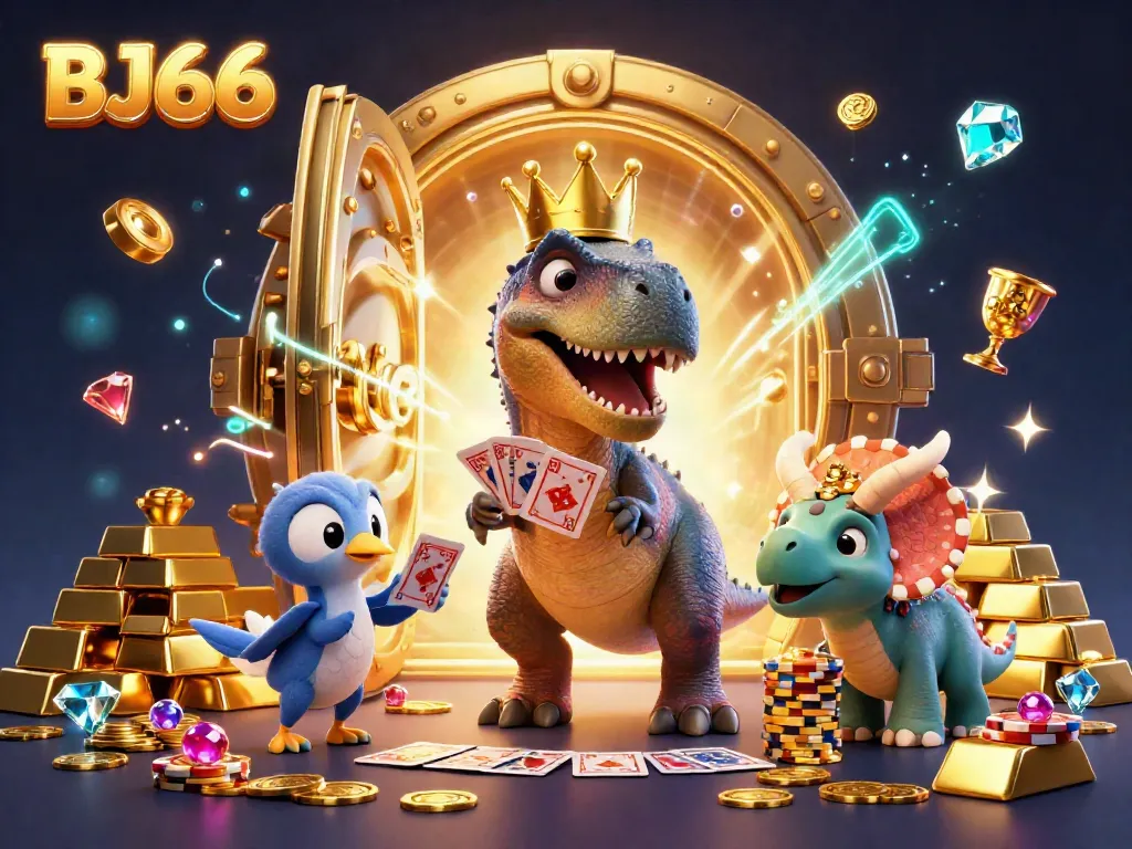 Engage with BJ66's exciting online casino offerings, featuring card games and vibrant chip stacks.