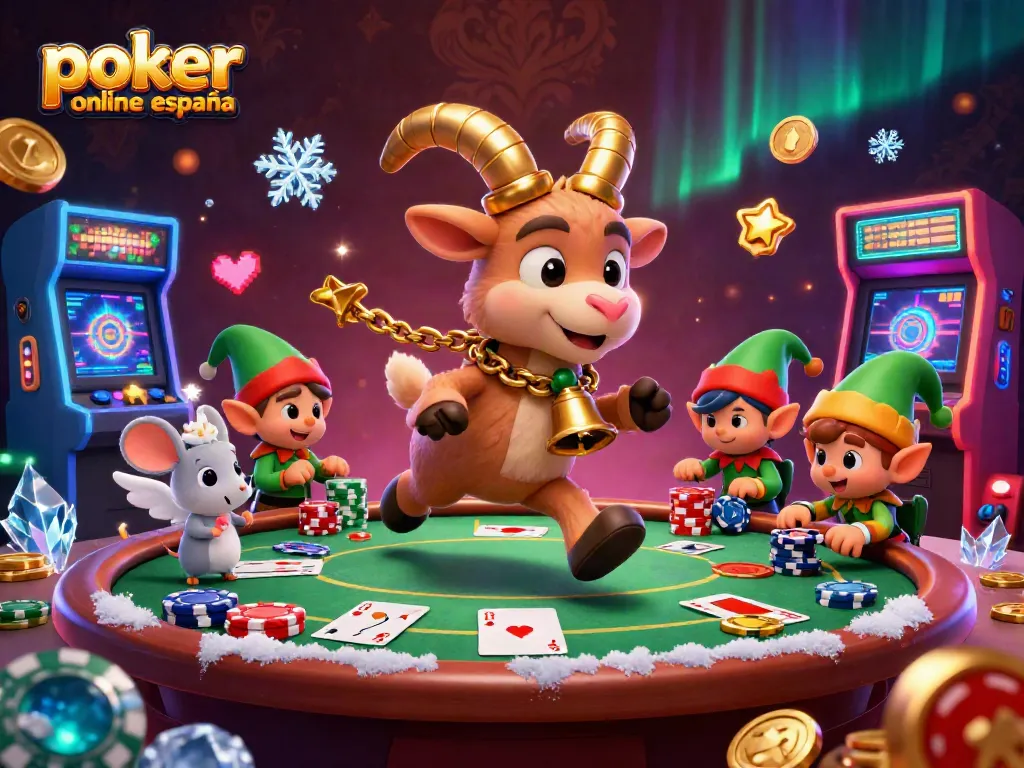 Juega en el mejor ambiente de póker online España con una escena festiva y cómica llena de acción.