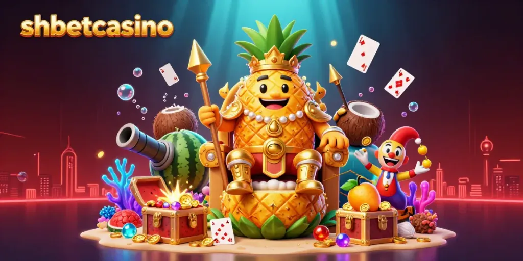 Experience the excitement at shbetcasino with the golden pineapple king and lively beach casino scene.