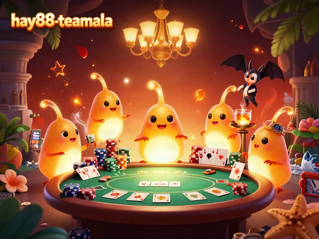Experience the vibrant energy of hay88-teamala's cave casino with animated glowworms lighting the scene.