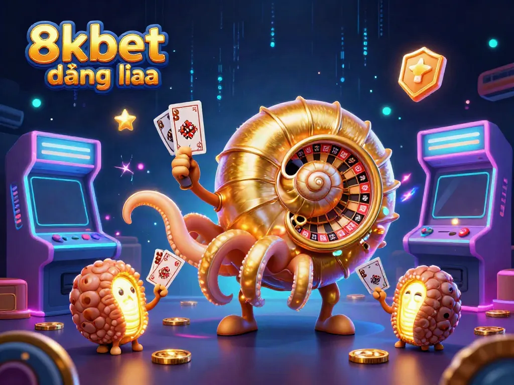 Engage with vibrant 8kbet đăng nhập scene featuring an ancient nautilus roulette wheel surrounded by gaming elements.