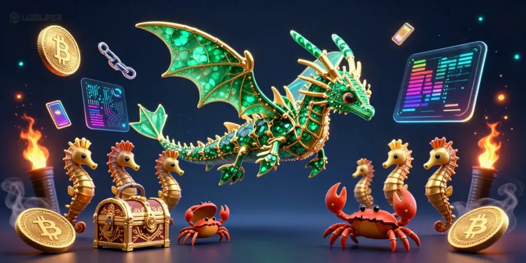 Engage in thrilling gaming adventures with LGOSUPER's captivating 3D sea dragon scene filled with vibrant elements.