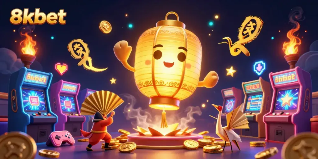 Experience thrilling gameplay with 8xbet's vibrant casino illustration depicting luck and excitement.