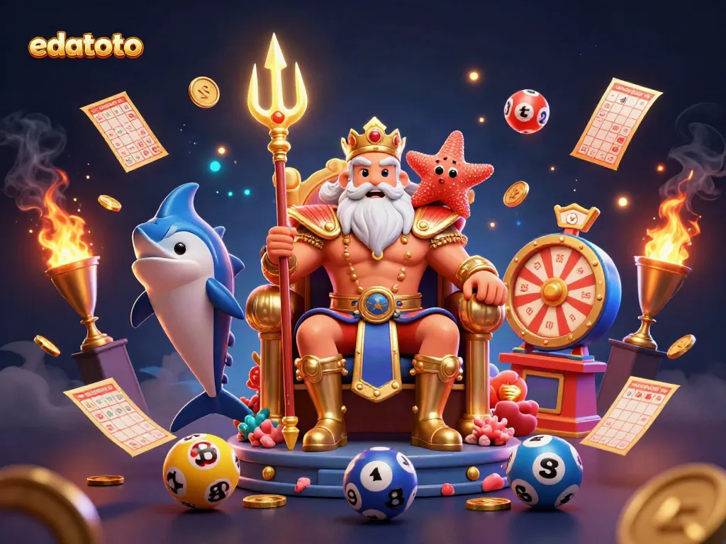 Engage in lottery fun with edatoto, featuring Neptune, samurai, and vibrant lottery elements.