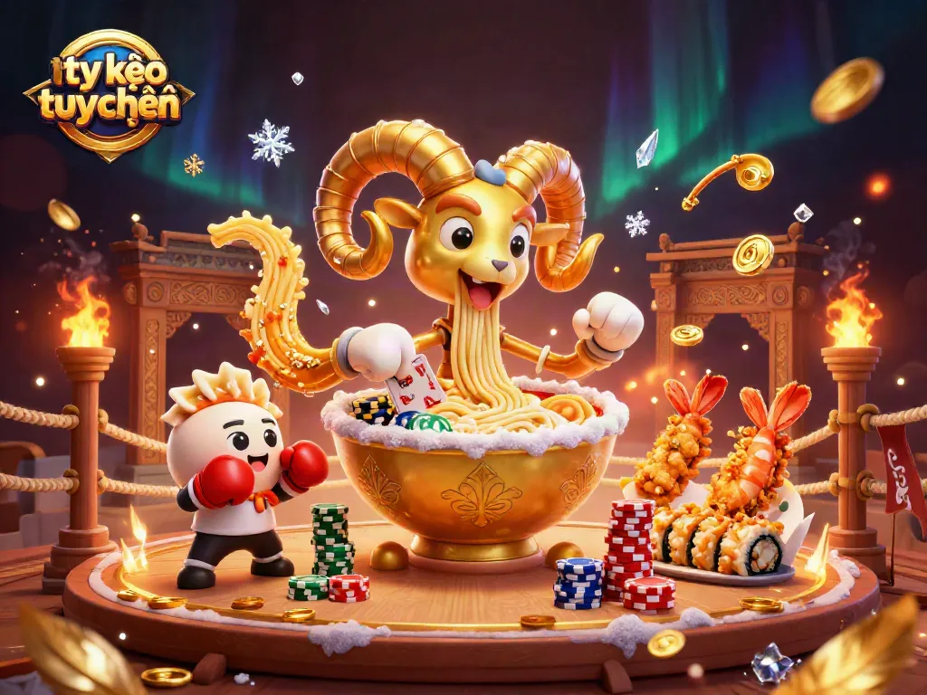 Engage with tỷ lệ kèo trực tuyến while enjoying festive characters in a vibrant casino scene.