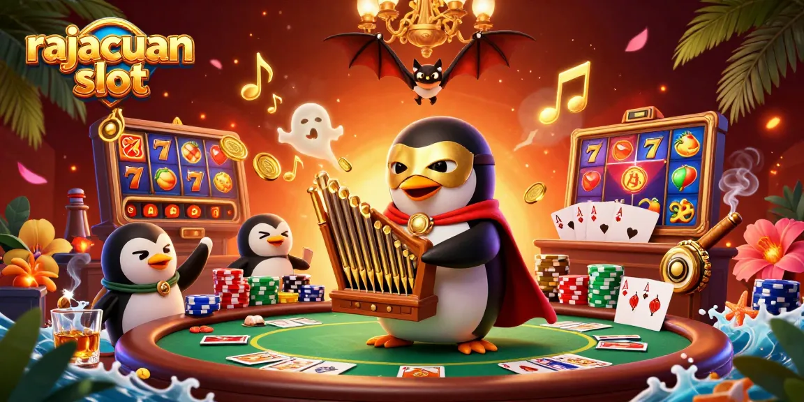 Engage with rajacuan slot in vibrant 3D illustration filled with casino energy and lively characters.
