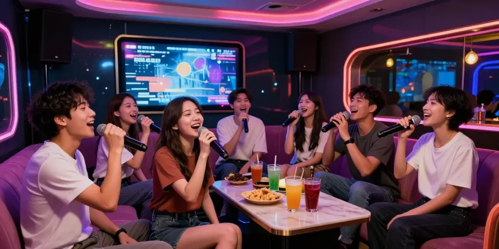 달토에서 친구들과 즐거운 노래방 시간을 보내는 모습