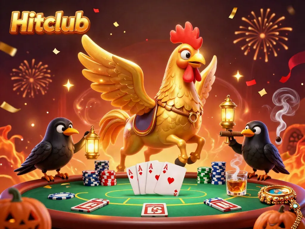 Experience Hitclub's vibrant casino energy with a golden rooster in a dynamic scene.