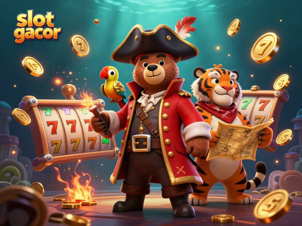 Experience the excitement of slot gacor with a pirate captain bear and his fierce companions.