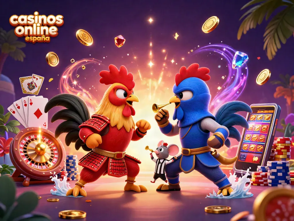 Participa en casinos online en España con peleas de gallos animados y giros emocionantes.