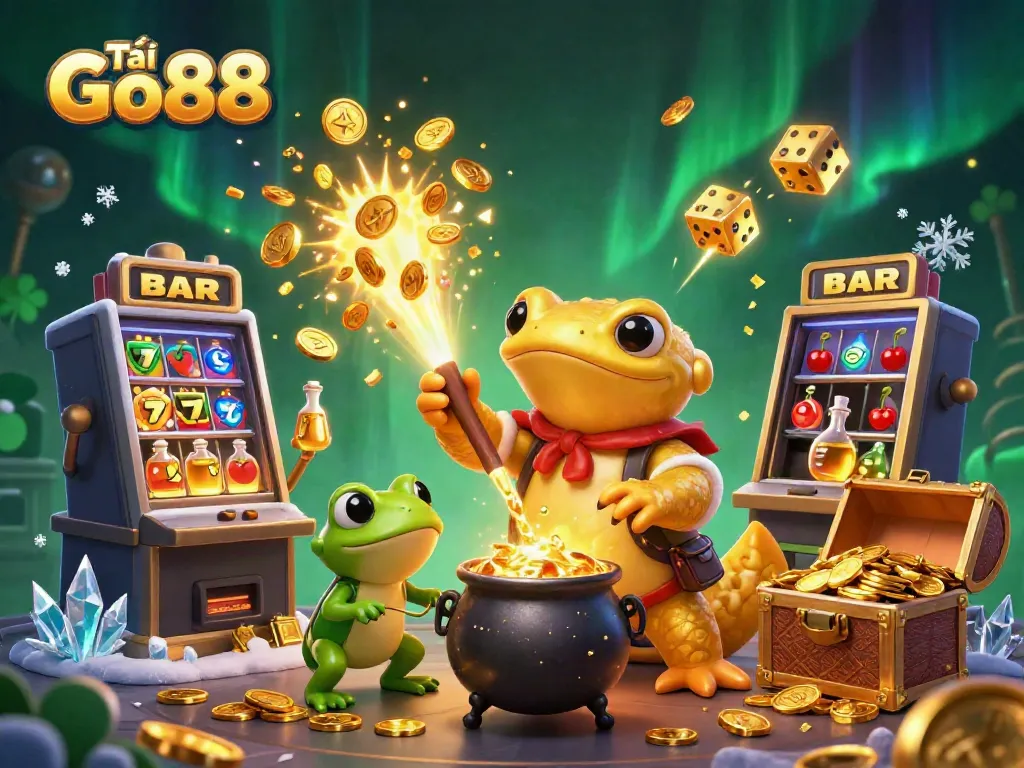 Experience the excitement of Tải Go88 with a vibrant scene of a golden salamander alchemist turning metals into gold!