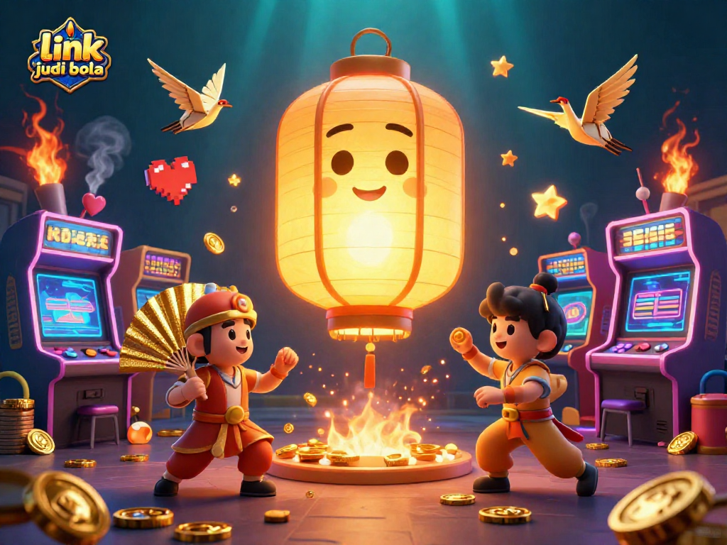 Engage with the vibrant world of link agen judi bola featuring a golden lantern spirit and arcade elements.