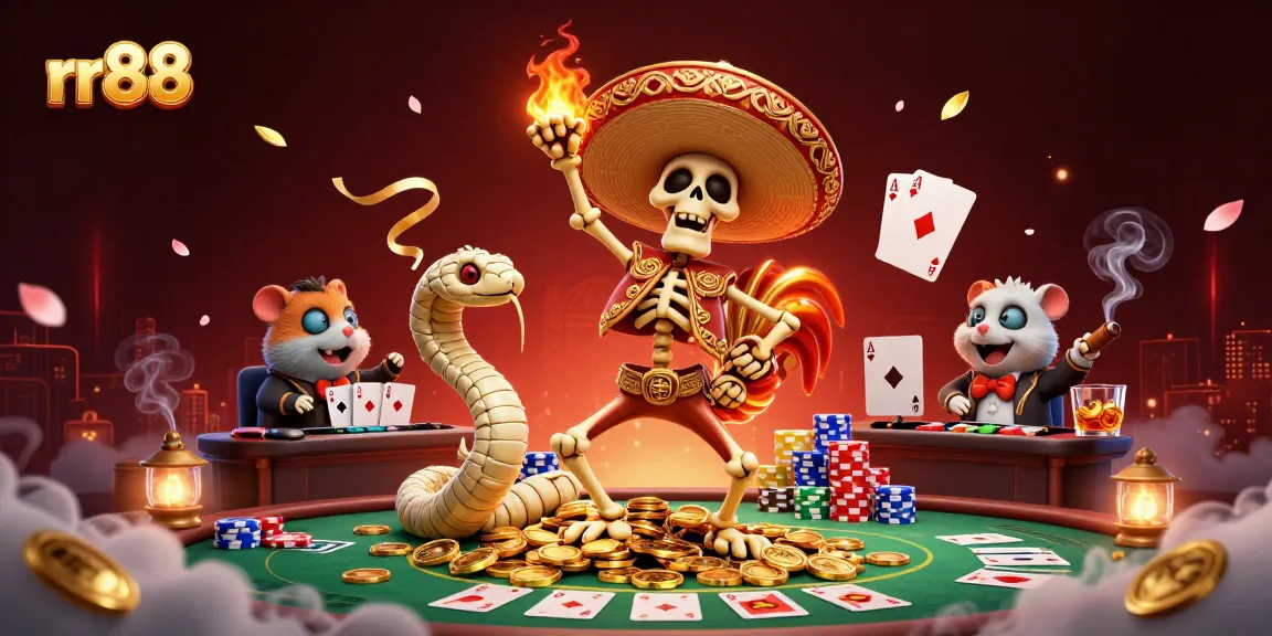 rr88 players embrace victory with vibrant characters and poker excitement in a dynamic casino scene