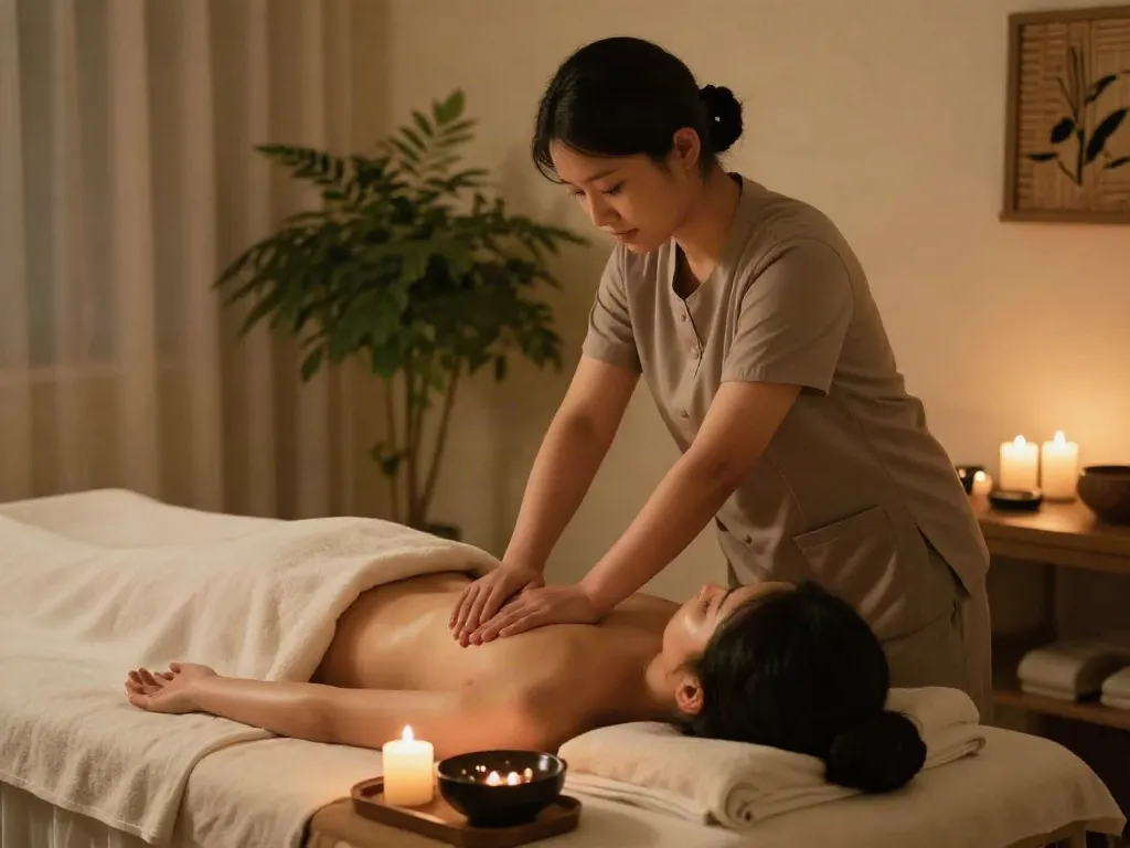 Client enjoying a 성북출장안마 massage therapy session in a serene setting.
