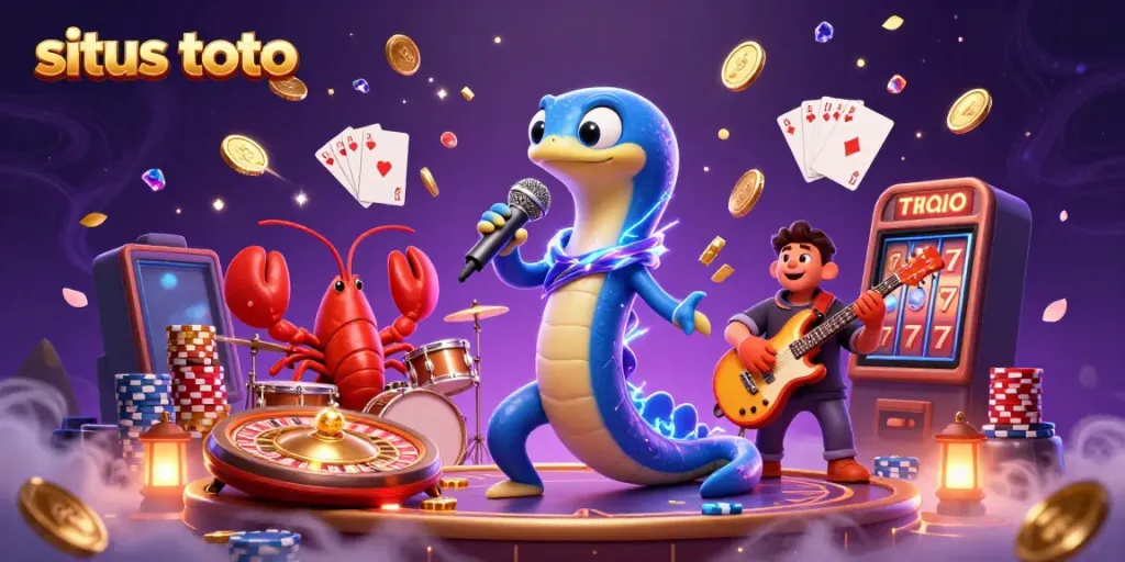 Experience the excitement of situs toto with an underwater casino featuring lively characters and game elements.