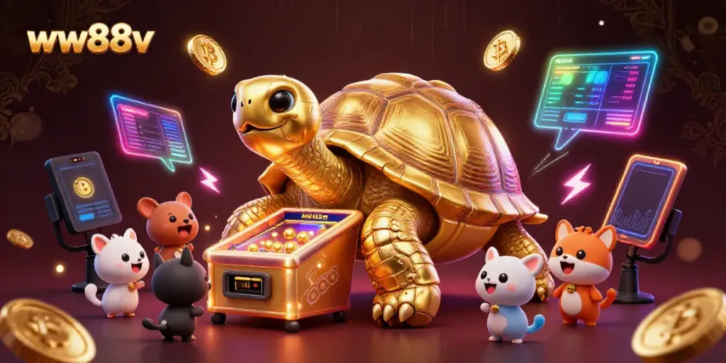 Experience thrilling gaming action at ww88v with vibrant 3D casino scenes and crypto elements.